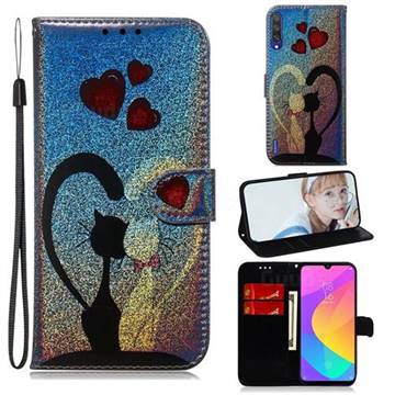 Love Cat Laser Shining Leather Wallet Phone Case for Xiaomi Mi CC9e