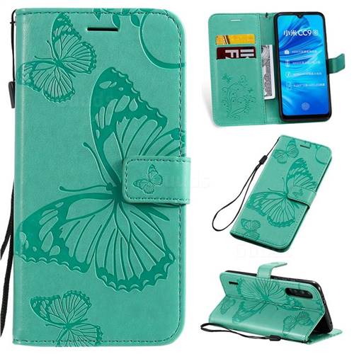 Embossing 3D Butterfly Leather Wallet Case for Xiaomi Mi CC9e - Green