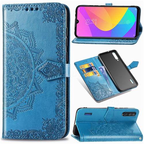 Embossing Imprint Mandala Flower Leather Wallet Case for Xiaomi Mi CC9e - Blue
