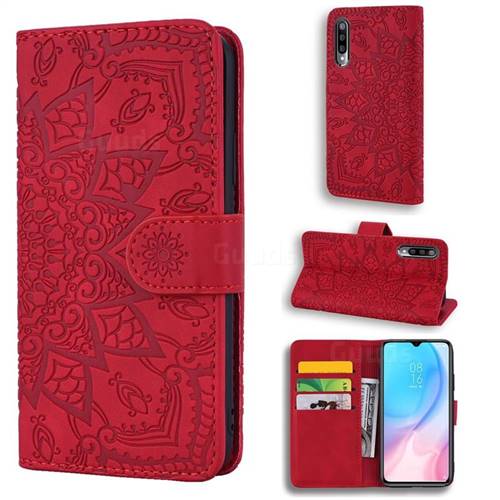 Retro Embossing Mandala Flower Leather Wallet Case for Xiaomi Mi CC9e - Red