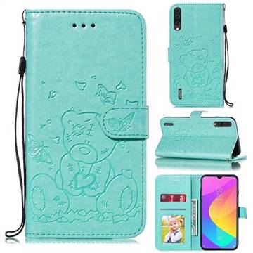Embossing Butterfly Heart Bear Leather Wallet Case for Xiaomi Mi CC9e - Green