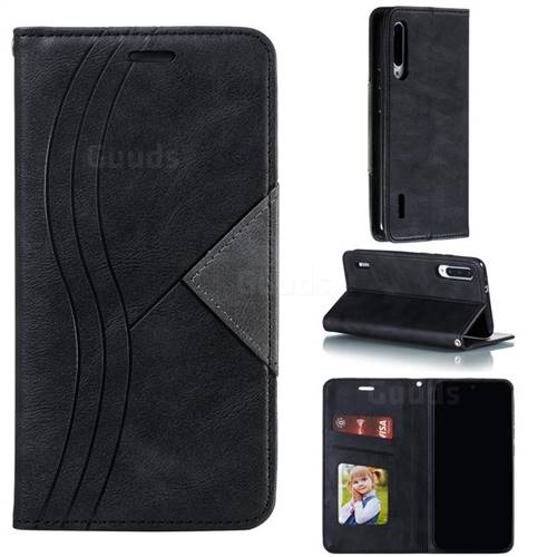 Retro S Streak Magnetic Leather Wallet Phone Case for Xiaomi Mi CC9e - Black