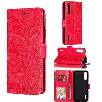 Intricate Embossing Lace Jasmine Flower Leather Wallet Case for Xiaomi Mi CC9e - Red