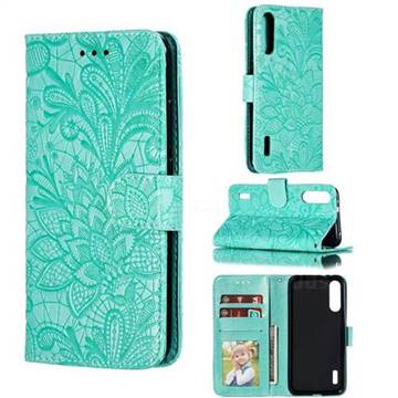 Intricate Embossing Lace Jasmine Flower Leather Wallet Case for Xiaomi Mi CC9e - Green