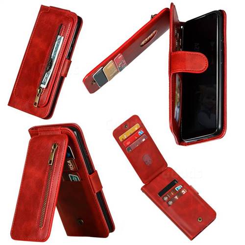 Multifunction 9 Cards Leather Zipper Wallet Phone Case for Xiaomi Mi CC9e - Red