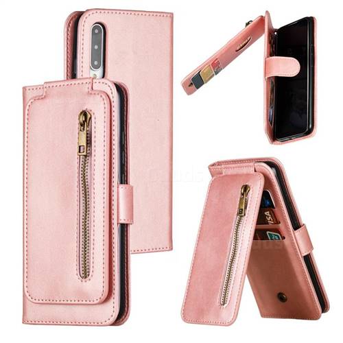 Multifunction 9 Cards Leather Zipper Wallet Phone Case for Xiaomi Mi CC9e - Rose Gold