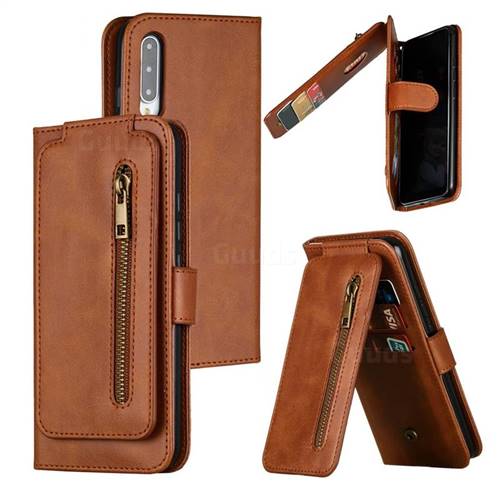 Multifunction 9 Cards Leather Zipper Wallet Phone Case for Xiaomi Mi CC9e - Brown