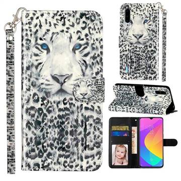 White Leopard 3D Leather Phone Holster Wallet Case for Xiaomi Mi CC9e