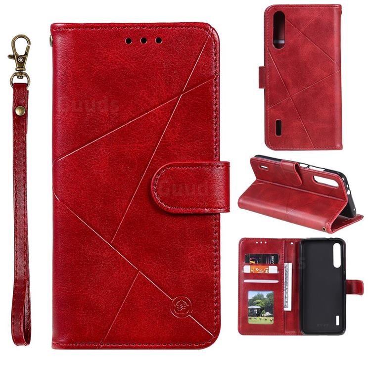 Embossing Geometric Leather Wallet Case for Xiaomi Mi CC9e - Red