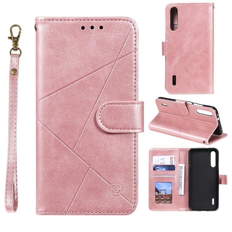 Embossing Geometric Leather Wallet Case for Xiaomi Mi CC9e - Rose Gold