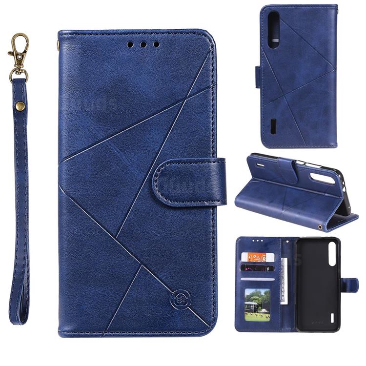 Embossing Geometric Leather Wallet Case for Xiaomi Mi CC9e - Blue