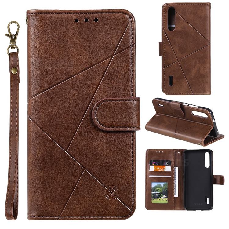Embossing Geometric Leather Wallet Case for Xiaomi Mi CC9e - Brown