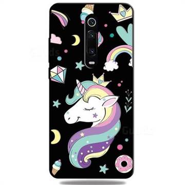 Candy Unicorn 3D Embossed Relief Black TPU Cell Phone Back Cover for Xiaomi Redmi K20 / K20 Pro