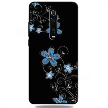 Little Blue Flowers 3D Embossed Relief Black TPU Cell Phone Back Cover for Xiaomi Redmi K20 / K20 Pro