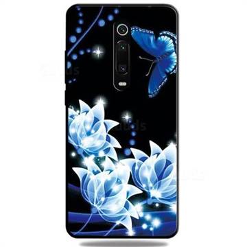 Blue Butterfly 3D Embossed Relief Black TPU Cell Phone Back Cover for Xiaomi Redmi K20 / K20 Pro