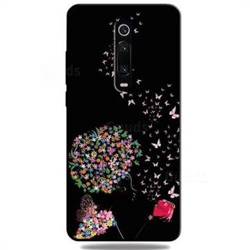 Corolla Girl 3D Embossed Relief Black TPU Cell Phone Back Cover for Xiaomi Redmi K20 / K20 Pro
