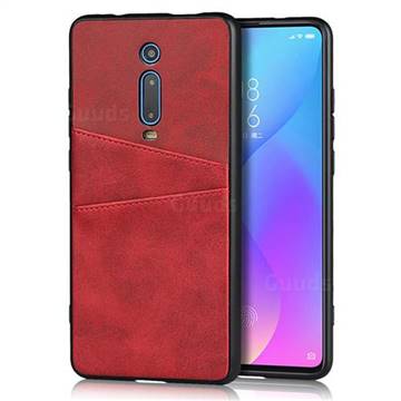 Simple Calf Card Slots Mobile Phone Back Cover for Xiaomi Redmi K20 / K20 Pro - Red