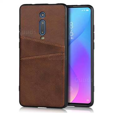 Simple Calf Card Slots Mobile Phone Back Cover for Xiaomi Redmi K20 / K20 Pro - Coffee