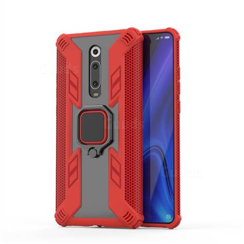 Predator Armor Metal Ring Grip Shockproof Dual Layer Rugged Hard Cover for Xiaomi Redmi K20 / K20 Pro - Red