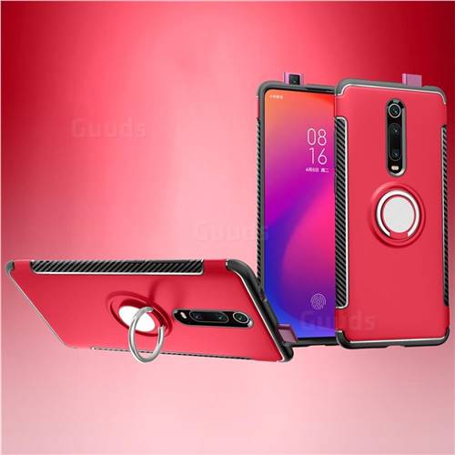 Armor Anti Drop Carbon PC + Silicon Invisible Ring Holder Phone Case for Xiaomi Redmi K20 / K20 Pro - Red
