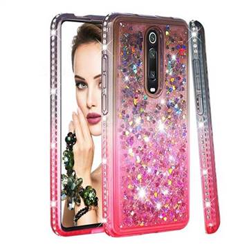 Diamond Frame Liquid Glitter Quicksand Sequins Phone Case for Xiaomi Redmi K20 / K20 Pro - Gray Pink