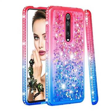 Diamond Frame Liquid Glitter Quicksand Sequins Phone Case for Xiaomi Redmi K20 / K20 Pro - Pink Blue