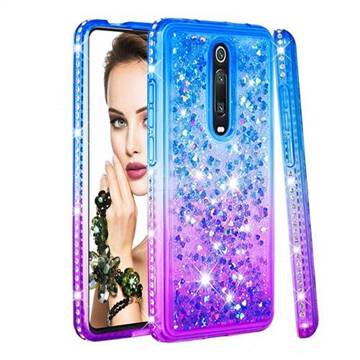 Diamond Frame Liquid Glitter Quicksand Sequins Phone Case for Xiaomi Redmi K20 / K20 Pro - Blue Purple