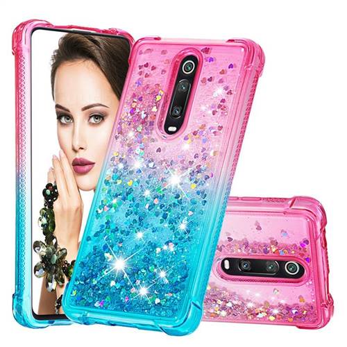Rainbow Gradient Liquid Glitter Quicksand Sequins Phone Case for Xiaomi Redmi K20 / K20 Pro - Pink Blue