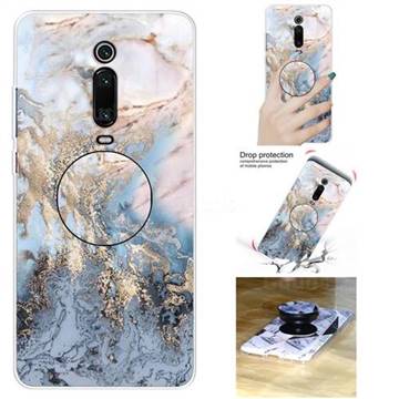 Golden Gray Marble Pop Stand Holder Varnish Phone Cover for Xiaomi Redmi K20 / K20 Pro