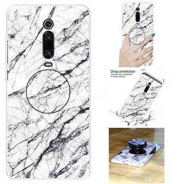 White Marble Pop Stand Holder Varnish Phone Cover for Xiaomi Redmi K20 / K20 Pro