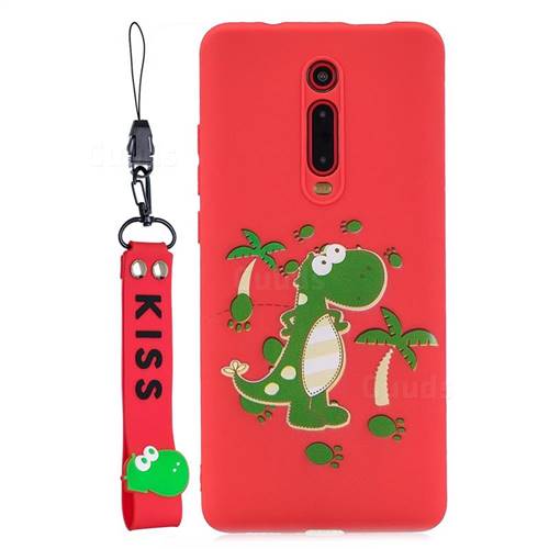 Red Dinosaur Soft Kiss Candy Hand Strap Silicone Case for Xiaomi Redmi K20 / K20 Pro