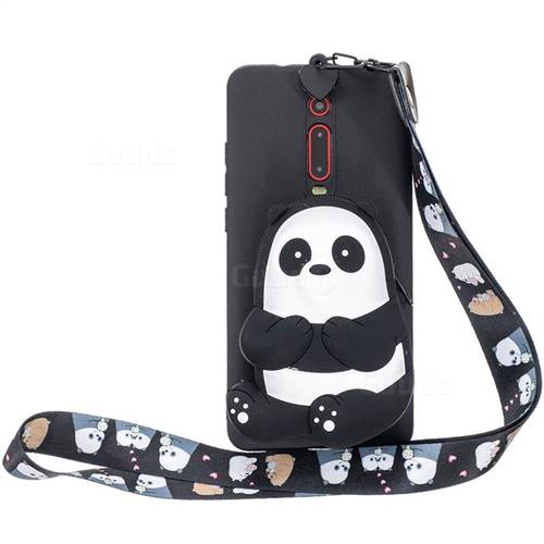 Cute Panda Neck Lanyard Zipper Wallet Silicone Case for Xiaomi Redmi K20 / K20 Pro