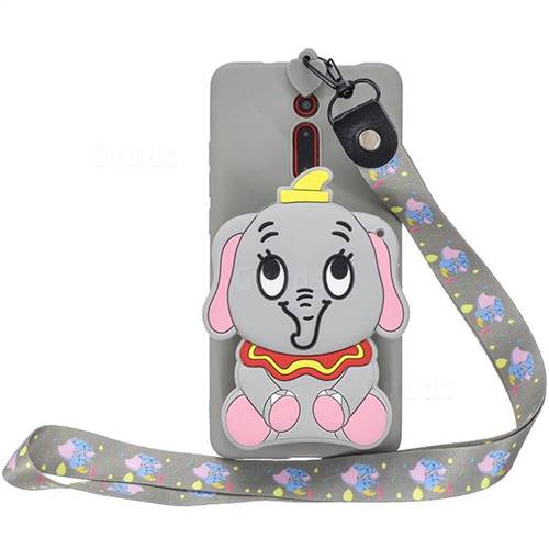 Gray Elephant Neck Lanyard Zipper Wallet Silicone Case for Xiaomi Redmi K20 / K20 Pro