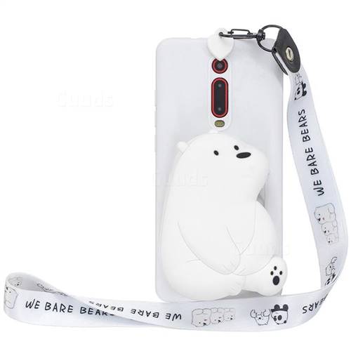 White Polar Bear Neck Lanyard Zipper Wallet Silicone Case for Xiaomi Redmi K20 / K20 Pro