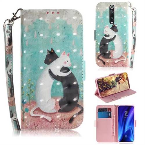 Black and White Cat 3D Painted Leather Wallet Phone Case for Xiaomi Redmi K20 / K20 Pro
