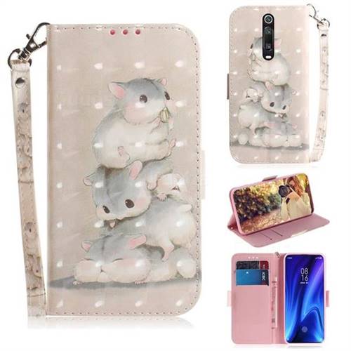 Three Squirrels 3D Painted Leather Wallet Phone Case for Xiaomi Redmi K20 / K20 Pro