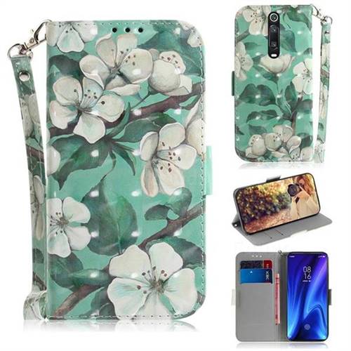 Watercolor Flower 3D Painted Leather Wallet Phone Case for Xiaomi Redmi K20 / K20 Pro