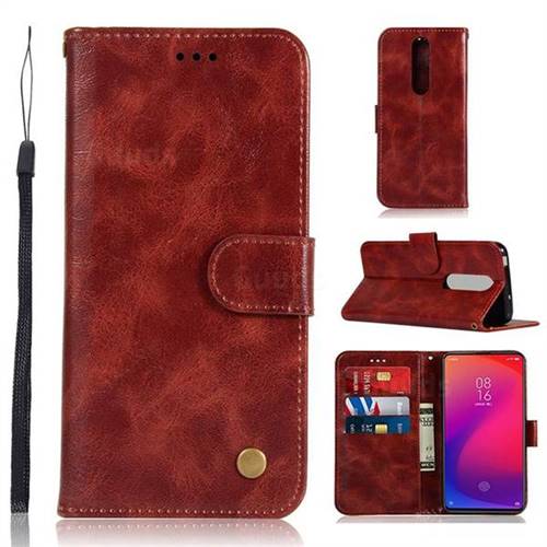 Luxury Retro Leather Wallet Case for Xiaomi Redmi K20 / K20 Pro - Wine Red