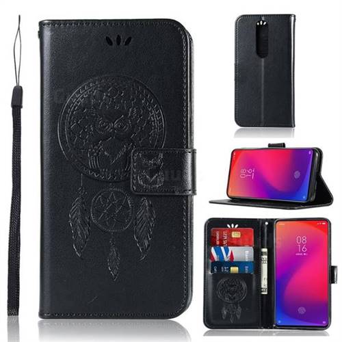 Intricate Embossing Owl Campanula Leather Wallet Case for Xiaomi Redmi K20 / K20 Pro - Black