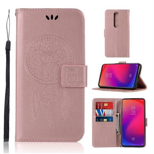 Intricate Embossing Owl Campanula Leather Wallet Case for Xiaomi Redmi K20 / K20 Pro - Rose Gold