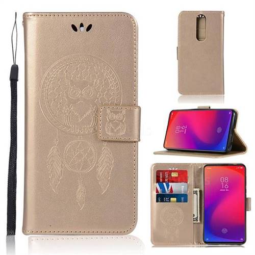 Intricate Embossing Owl Campanula Leather Wallet Case for Xiaomi Redmi K20 / K20 Pro - Champagne