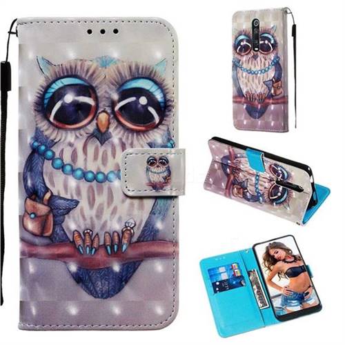 Sweet Gray Owl 3D Painted Leather Wallet Case for Xiaomi Redmi K20 / K20 Pro