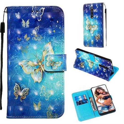 Gold Butterfly 3D Painted Leather Wallet Case for Xiaomi Redmi K20 / K20 Pro