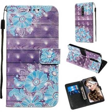 Blue Flower 3D Painted Leather Wallet Case for Xiaomi Redmi K20 / K20 Pro
