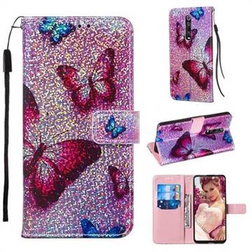 Blue Butterfly Sequins Painted Leather Wallet Case for Xiaomi Redmi K20 / K20 Pro