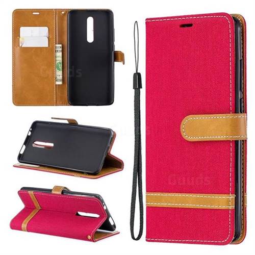 Jeans Cowboy Denim Leather Wallet Case for Xiaomi Redmi K20 / K20 Pro - Red
