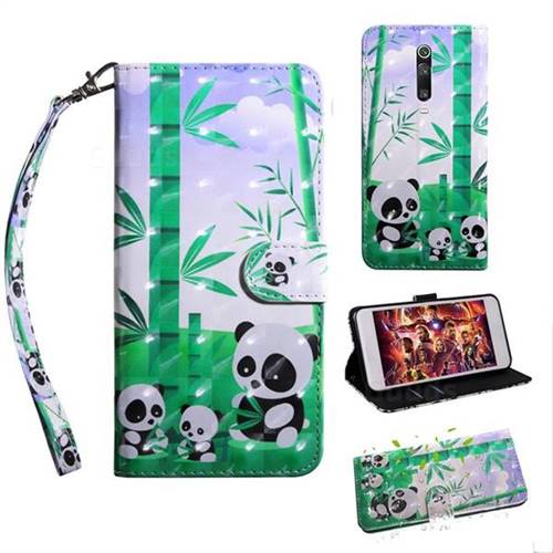 Eating Bamboo Pandas 3D Painted Leather Wallet Case for Xiaomi Redmi K20