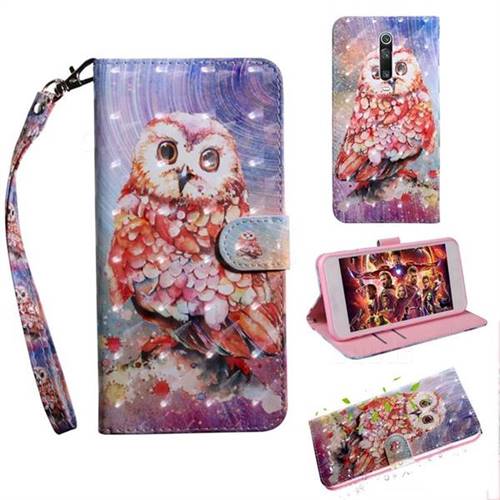 Colored Owl 3D Painted Leather Wallet Case for Xiaomi Redmi K20
