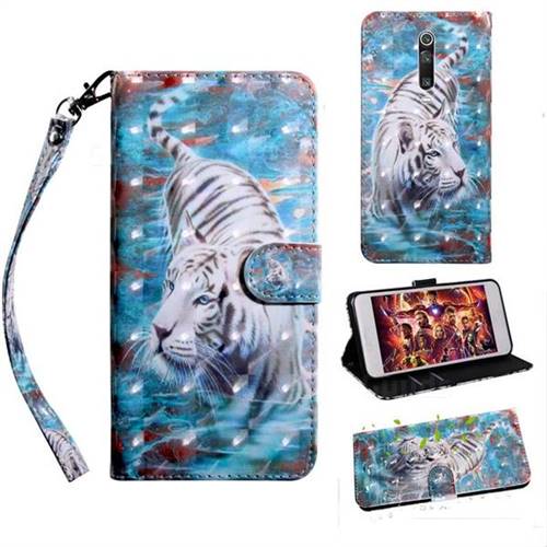 White Tiger 3D Painted Leather Wallet Case for Xiaomi Redmi K20