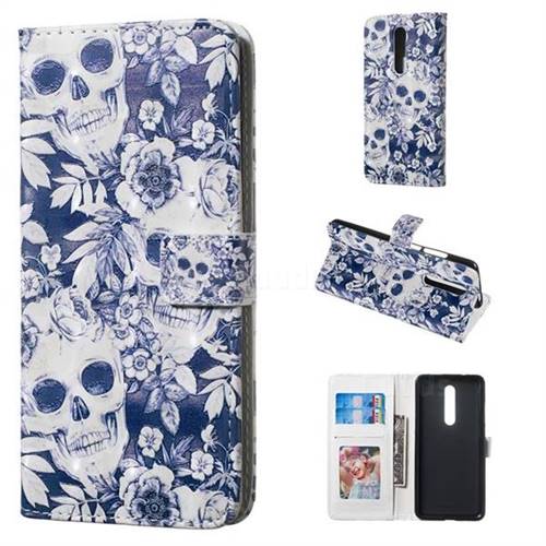 Skull Flower 3D Painted Leather Phone Wallet Case for Xiaomi Redmi K20 / K20 Pro